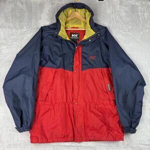 Vintage Helly Hansen Packable Rain Jacket Hooded Colorblock Size L Windbreaker